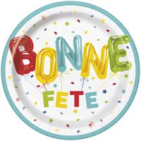Assiettes à Repas - Bonne Fête Éclatantes - 9" - 8/Pqt