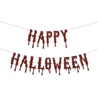 Bannière découpée en paillettes rouges "HAPPY HALLOWEEN"