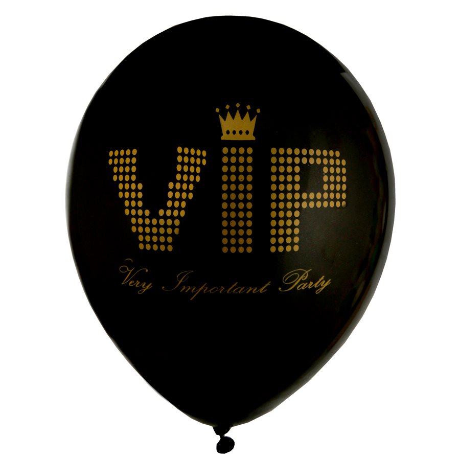 Ballon en latex noir - V.I.P - 9" - 8/Pqt