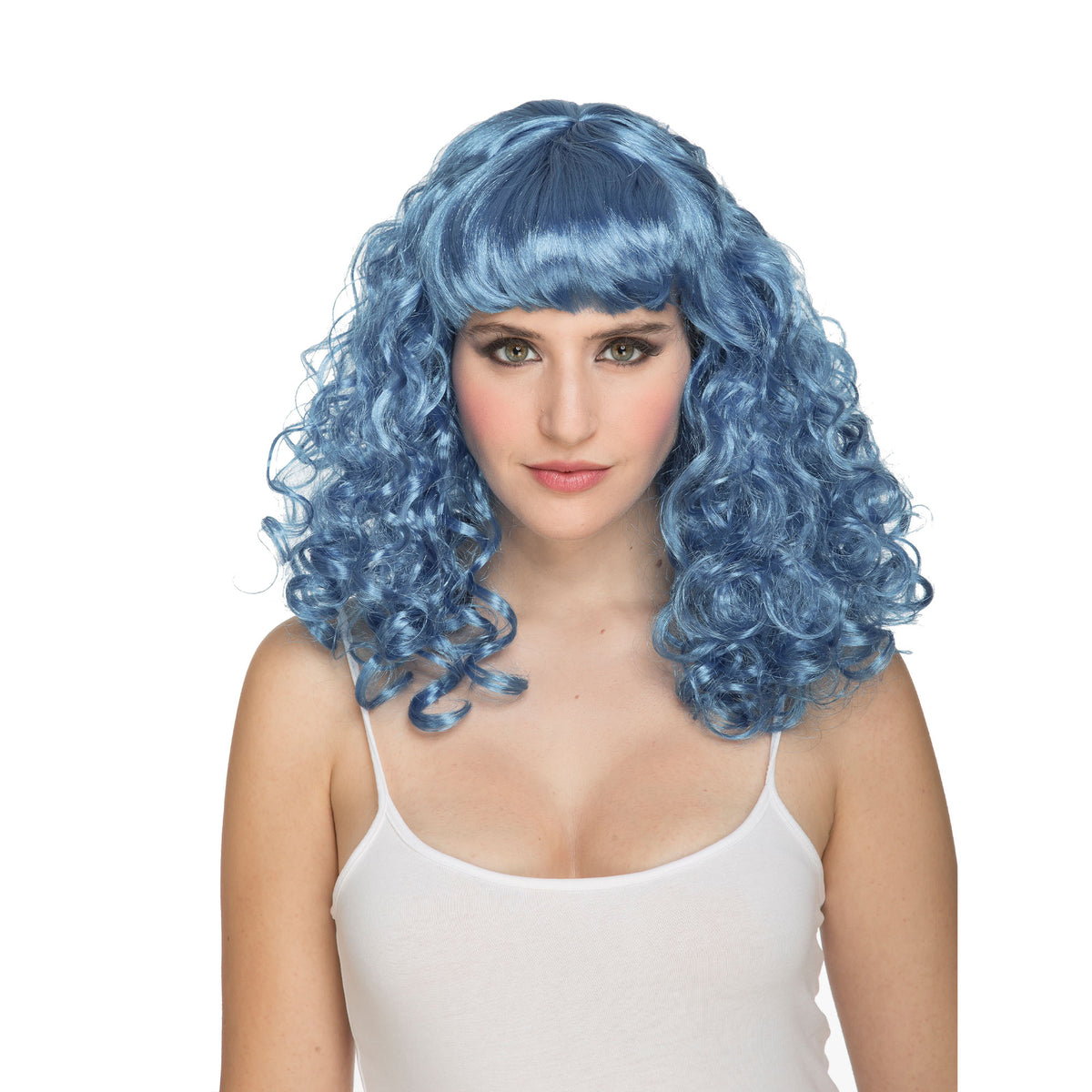 Perruque - bleu bouclée avec frange