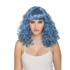 Perruque - bleu bouclée avec frange