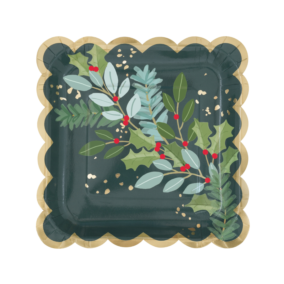 Assiettes à Repas de Noël – Bordure festonnée – Holly Days – 9" – 8/Pqt Unique