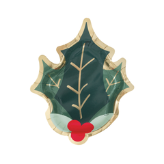 Assiettes à repas de Noël – Forme de feuille de houx – Holly Days – 8/Pqt Unique