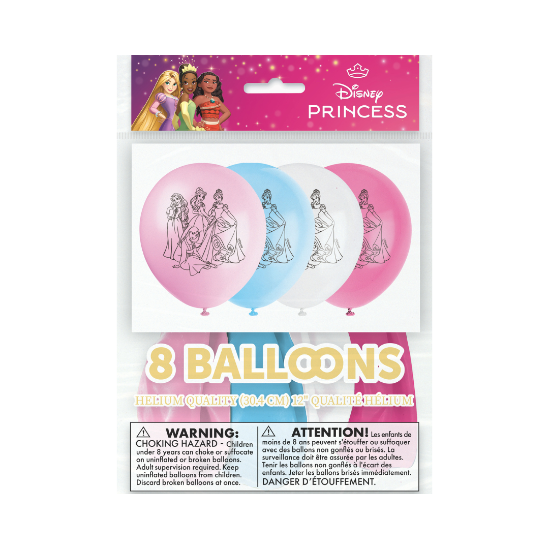 Ballons en latex – Disney Princess – 12" – 8/Pqt Unique Industries