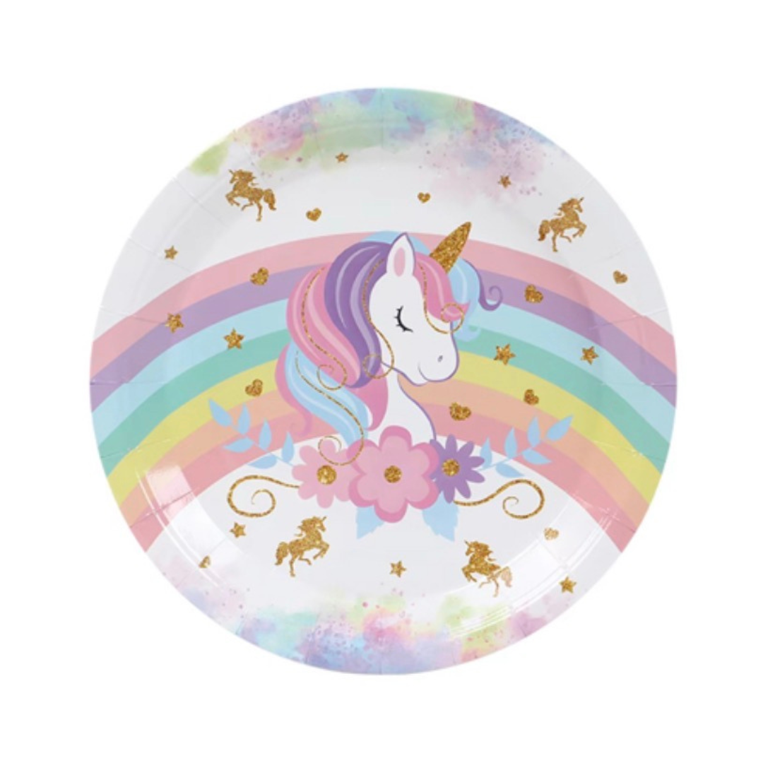 Assiettes à Repas - Licorne - 9" - 8/Pqt J-FÊTE EXTRÊME