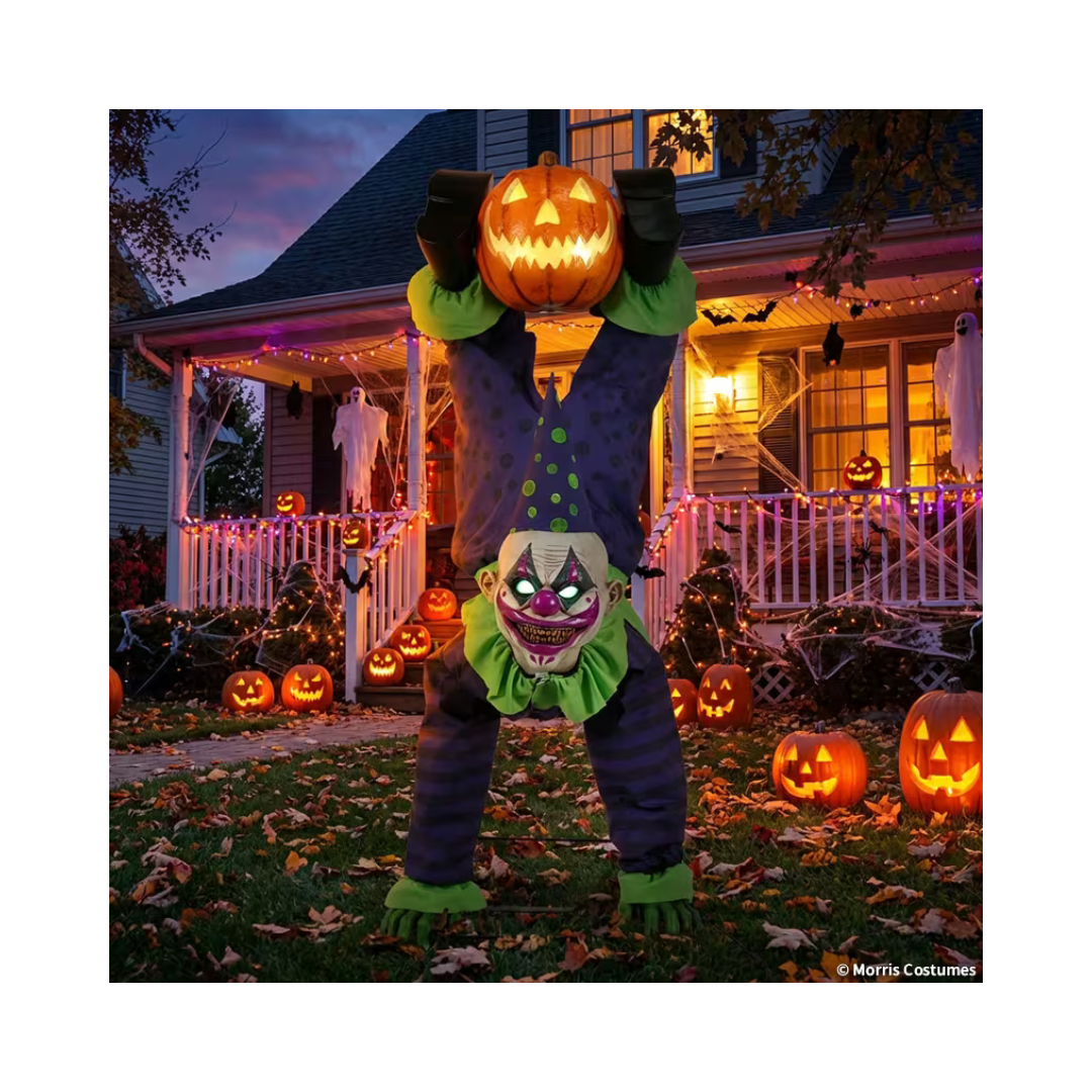 Décoration d’Halloween animée – Clown inversé lumineux avec citrouille – 5 pi Morris Costumes