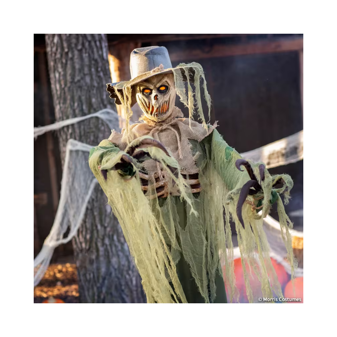 Décoration d’Halloween animée – Épouvantail Inferno à tête en flammes – 6 pi Morris Costumes