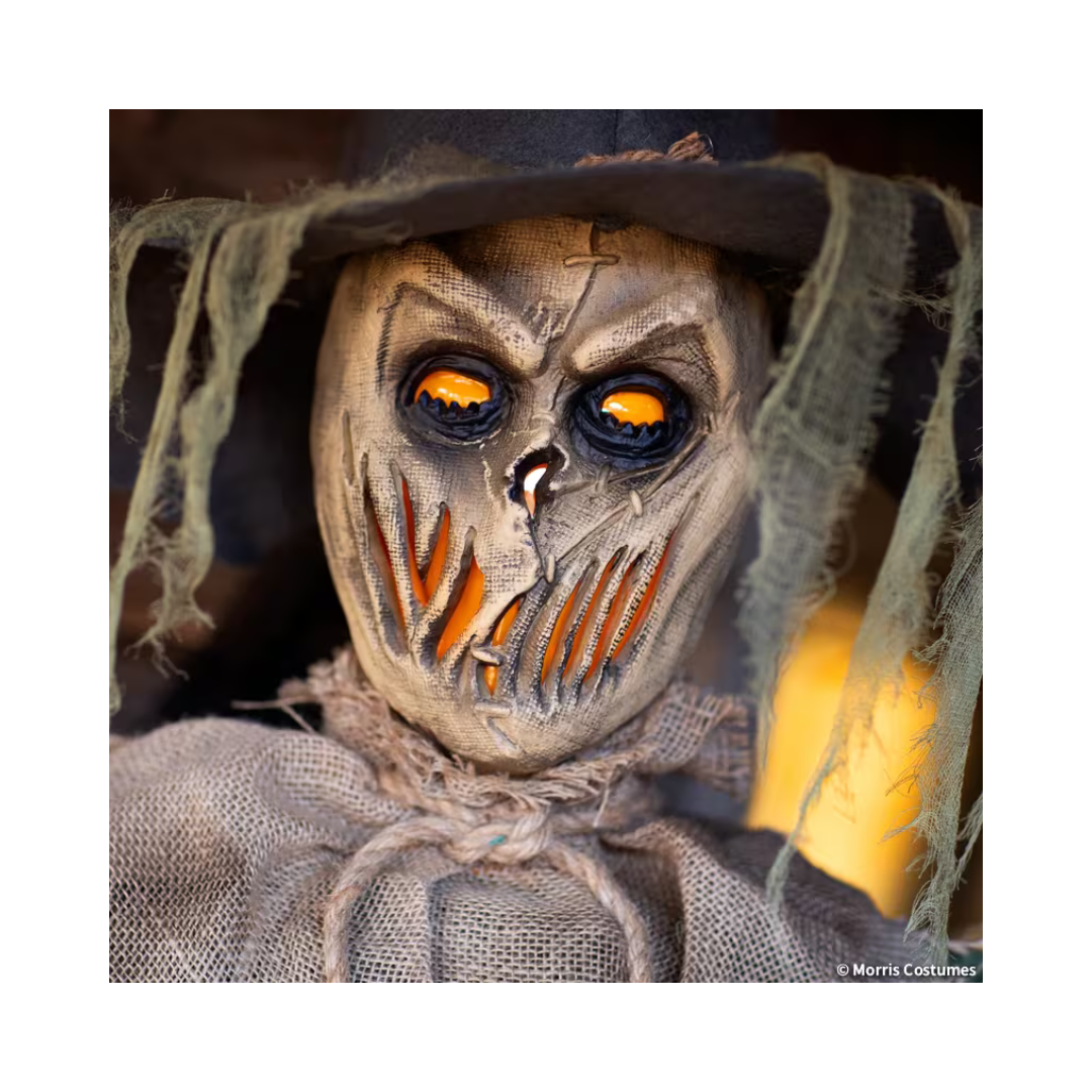 Décoration d’Halloween animée – Épouvantail Inferno à tête en flammes – 6 pi Morris Costumes