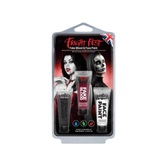 Faux sang et maquillage pour le visage – Noir, Blanc et Rouge – 3 x 12 ml Fright Fest