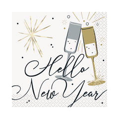Serviettes à Breuvage - Portons un toast à la nouvelle année - Hello New Year - 16/Pqt Unique