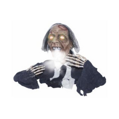 Zombie sortant de la terre qui crache de la boucane