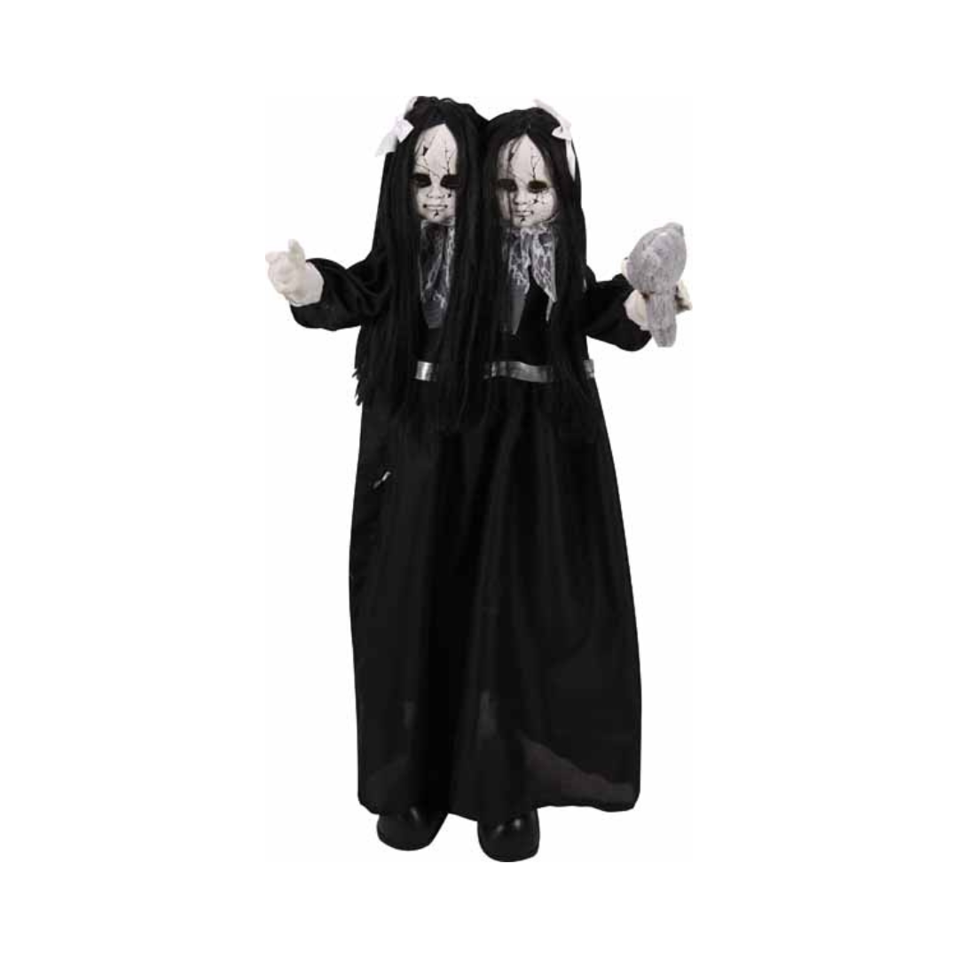 Fille effrayante à double tête debout