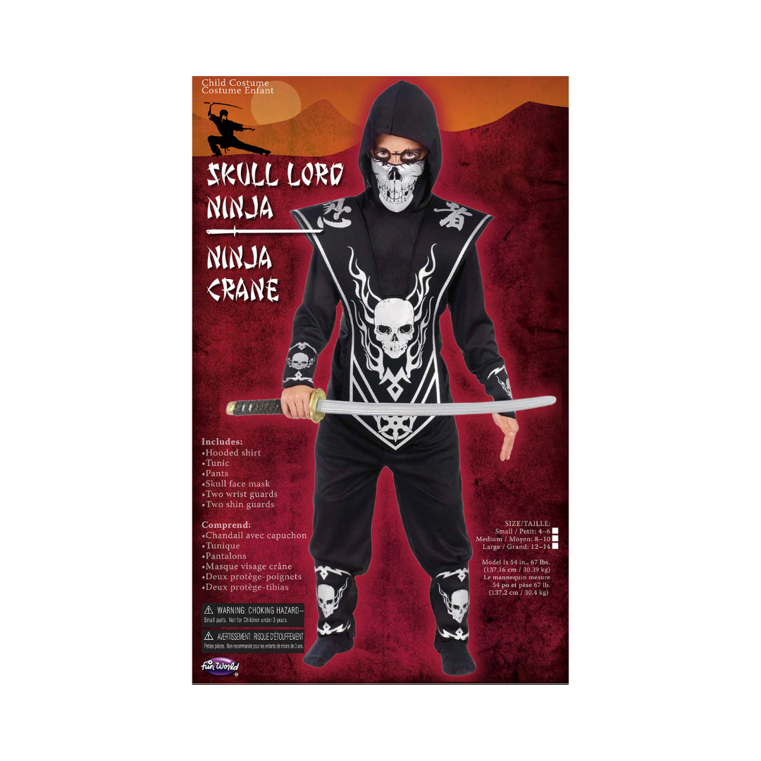 Costume Enfant - Seigneur Ninja Squelette Argent et Noir Fun World