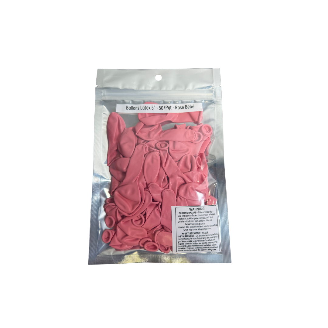 Ballons latex 5" - 50/Pqt - Rose Bébé