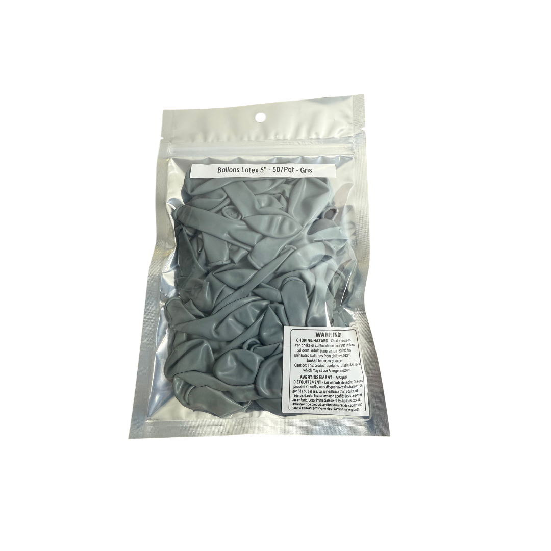 Ballons latex 5" - 50/Pqt - Gris