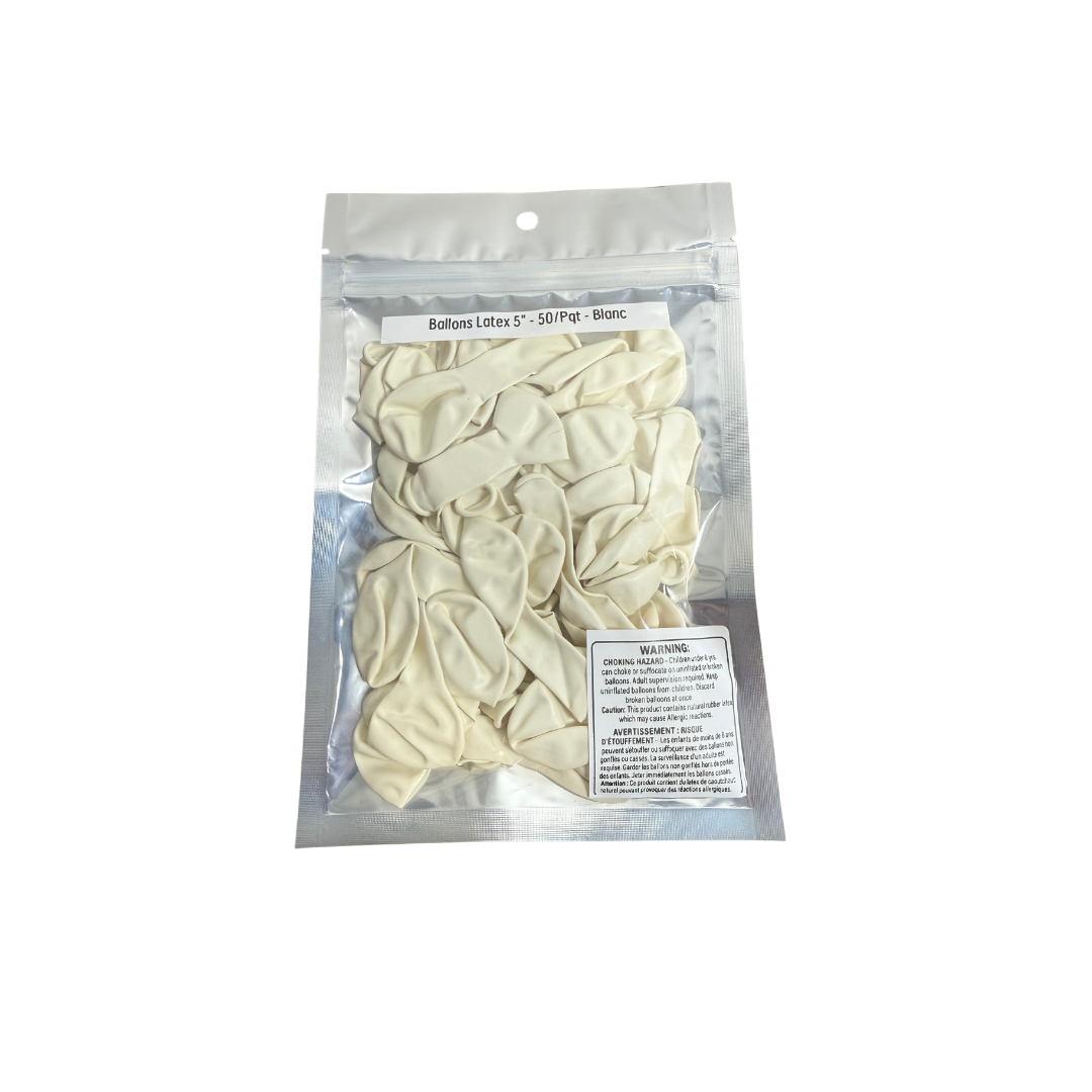 Ballons latex 5" - 50/Pqt  - Blanc