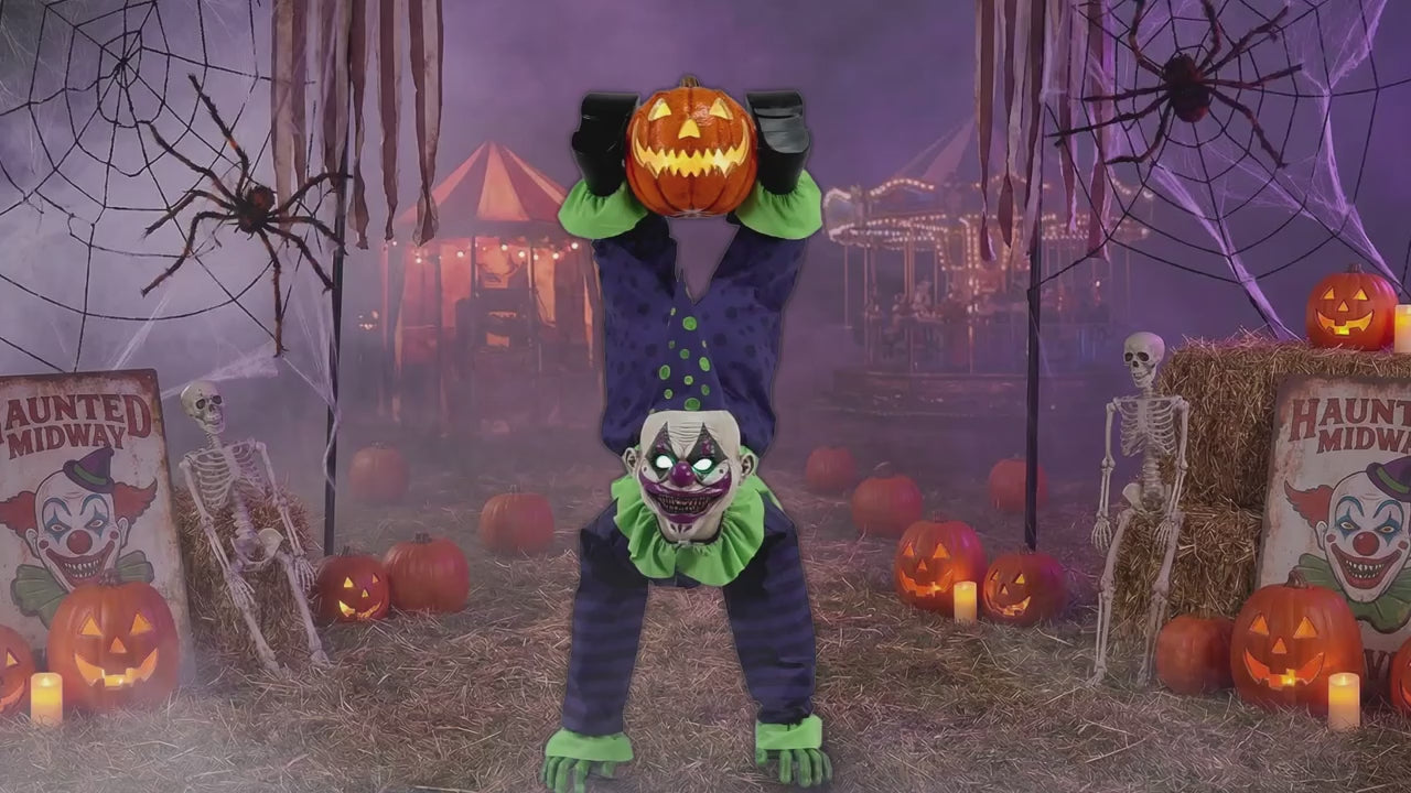 Décoration d’Halloween animée – Clown inversé lumineux avec citrouille – 5 pi