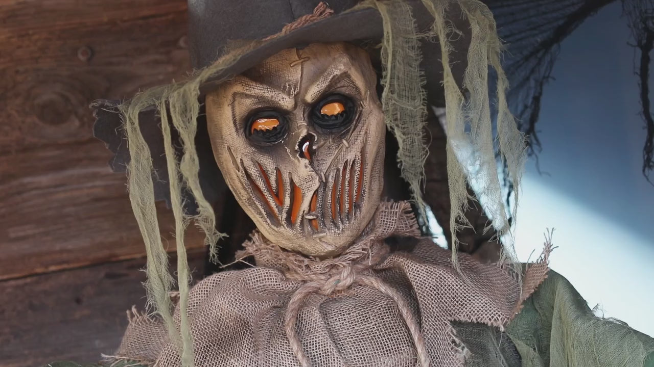 Décoration d’Halloween animée – Épouvantail Inferno à tête en flammes – 6 pi